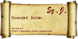 Szecskó Jolán névjegykártya